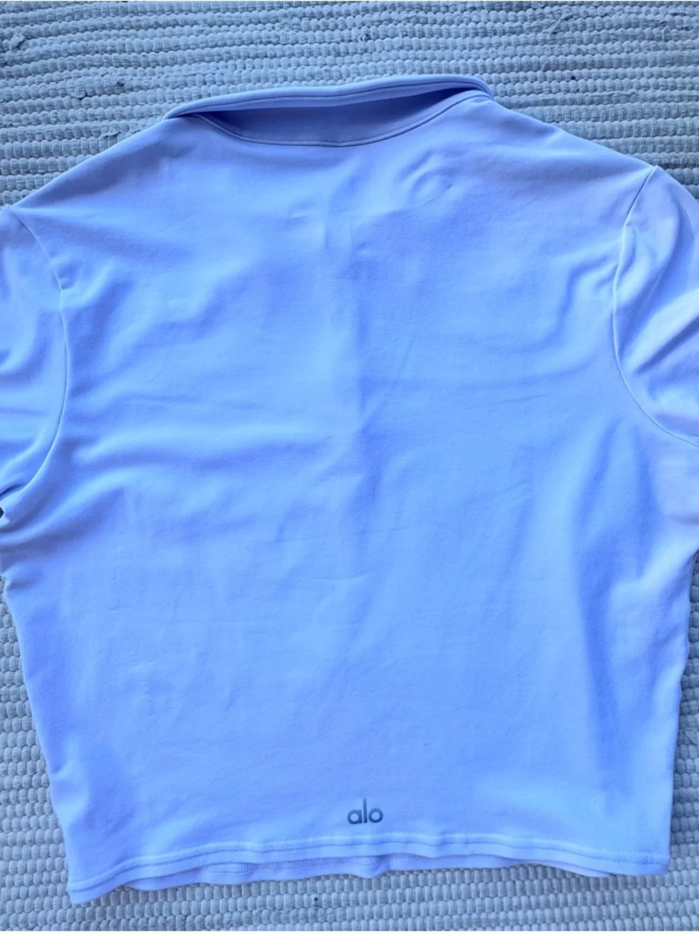 Alo Yoga White Polo Crop Top L Athletic Tennis Golf Minimal Chic